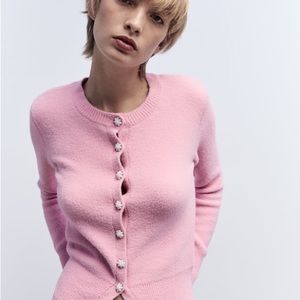 Zara pink pearl button knit cardigan size medium